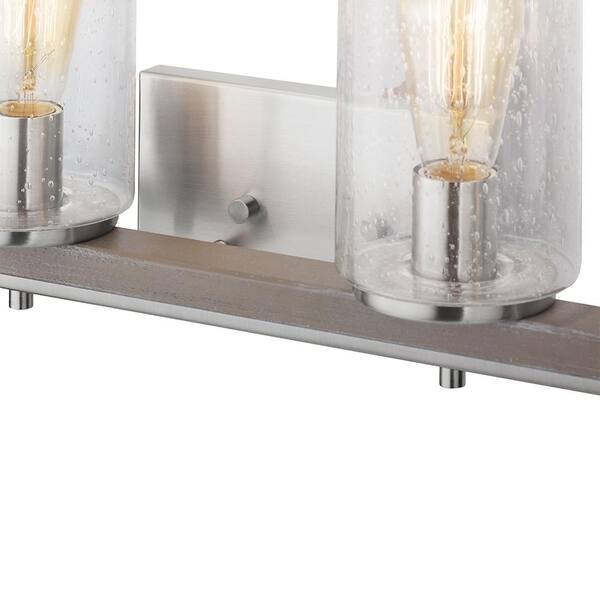 Boswell Quarter 33-1/4 in. 4-Light Brushed Nickel Farmhouse Vanity Light with Painted Weathered Gray Wood Accents