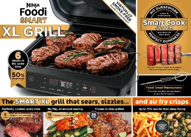 Foodi Smart XL 4-in-1 Indoor Grill with 4-Quart Air Fryer, Roast, Bake, and Smart Cook System, FG550