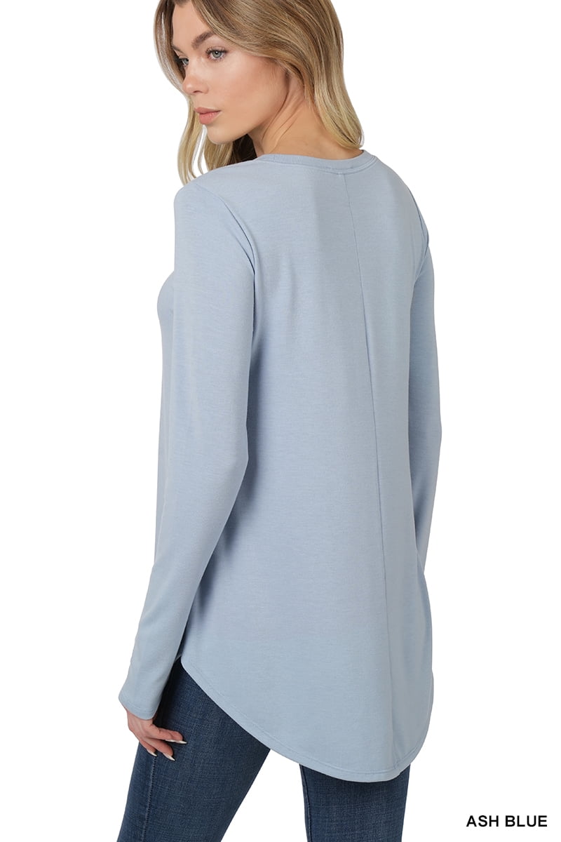 Zenana Women & Plus Relaxed Fit Long Sleeve Round Neck & Hem Jersey Tee Shirt Top