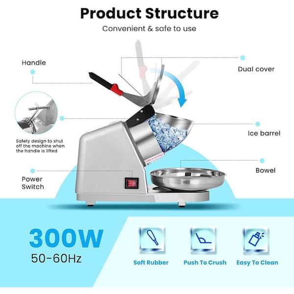 Electric 11 oz. 210 lbs./Hour 4-Blades Ice Crusher Shaver Snow Cone Machine with Ice Pick in Silver