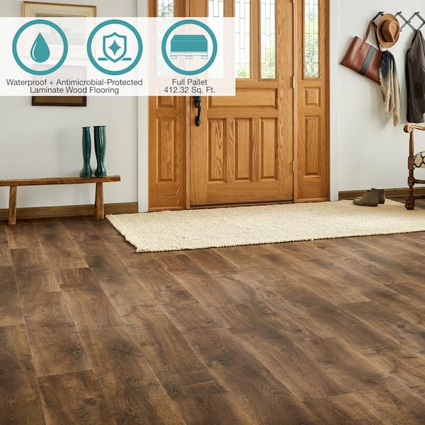 Defense+ Hoboken Oak 14 mm T x 7.4 in. W Waterproof Laminate Wood Flooring (412.3 sqft/pallet)