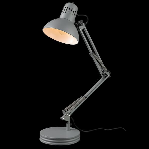 Architect 28 in. Matte Gray Balanced Arm Desk Lamp with Interchangeable Base and Clamp Arm Design