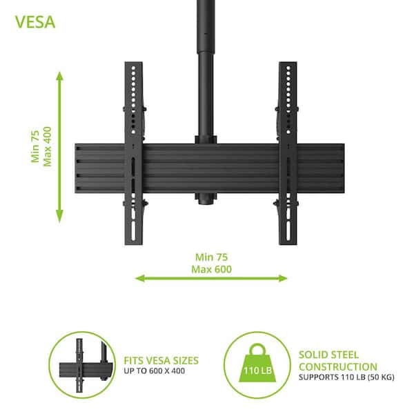 Hanging Ceiling TV Mount with Extension and Tilt for 37 in. - 70 in. TVs in Black