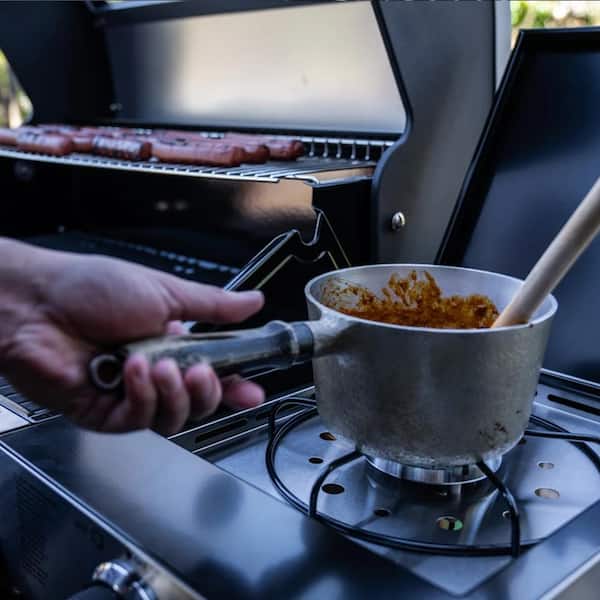 4-Burner Propane Gas Grill in Black with ClearView Lid, LED Controls, Side Burner and USB Light