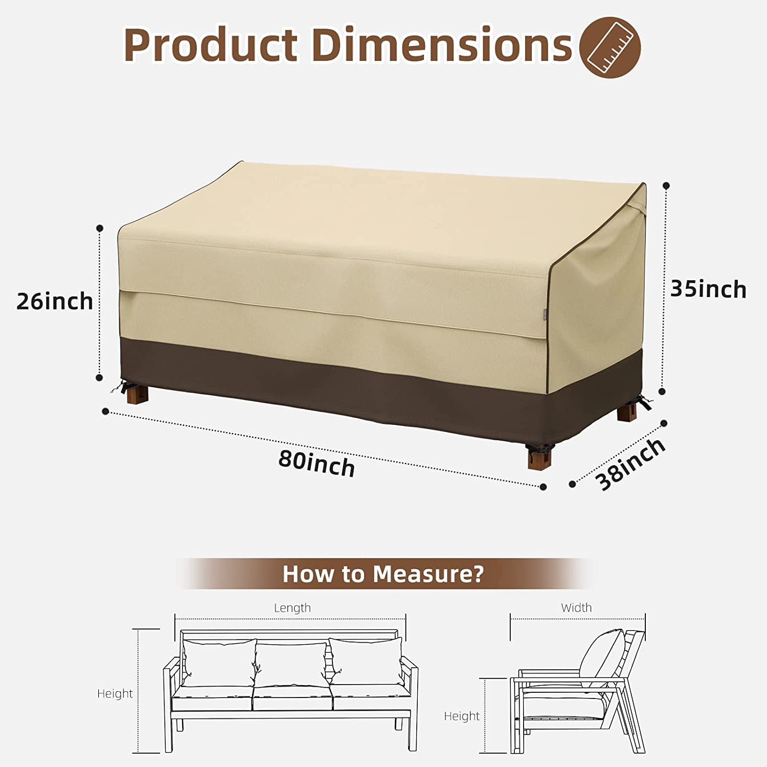 Waterproof Outdoor Couch Cover, 600D Heavy Duty 3-Seater Patio Sofa Cover, 80-Inch Patio Furniture Covers with Large Air Vent (80