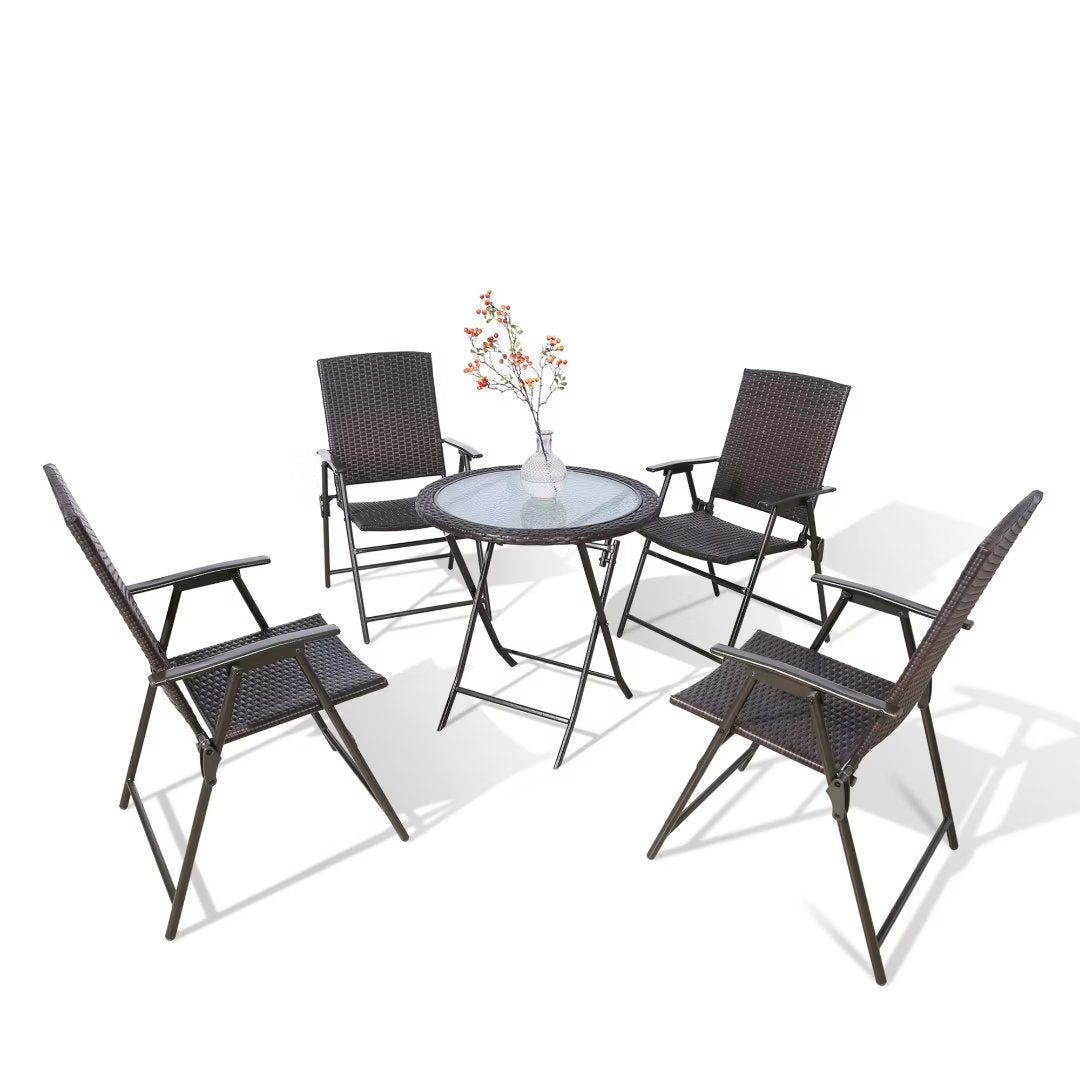 Ulax Furniture 3 Pieces Wicker Folding Bistro Set, Balcony Table and Chairs Sets, Garden Backyard Furniture