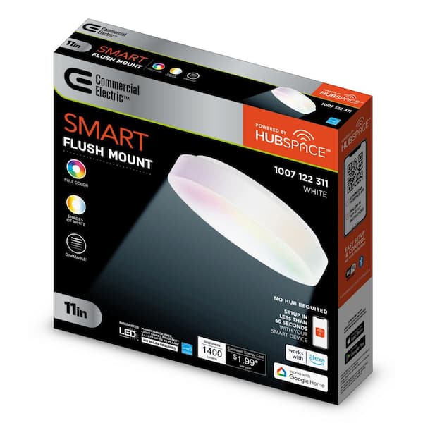 11 in. White Integrated LED Dimmable Flush Mount Puff with Adjustable CCT and RGB at 1400 Lumens Powered by Hubspace