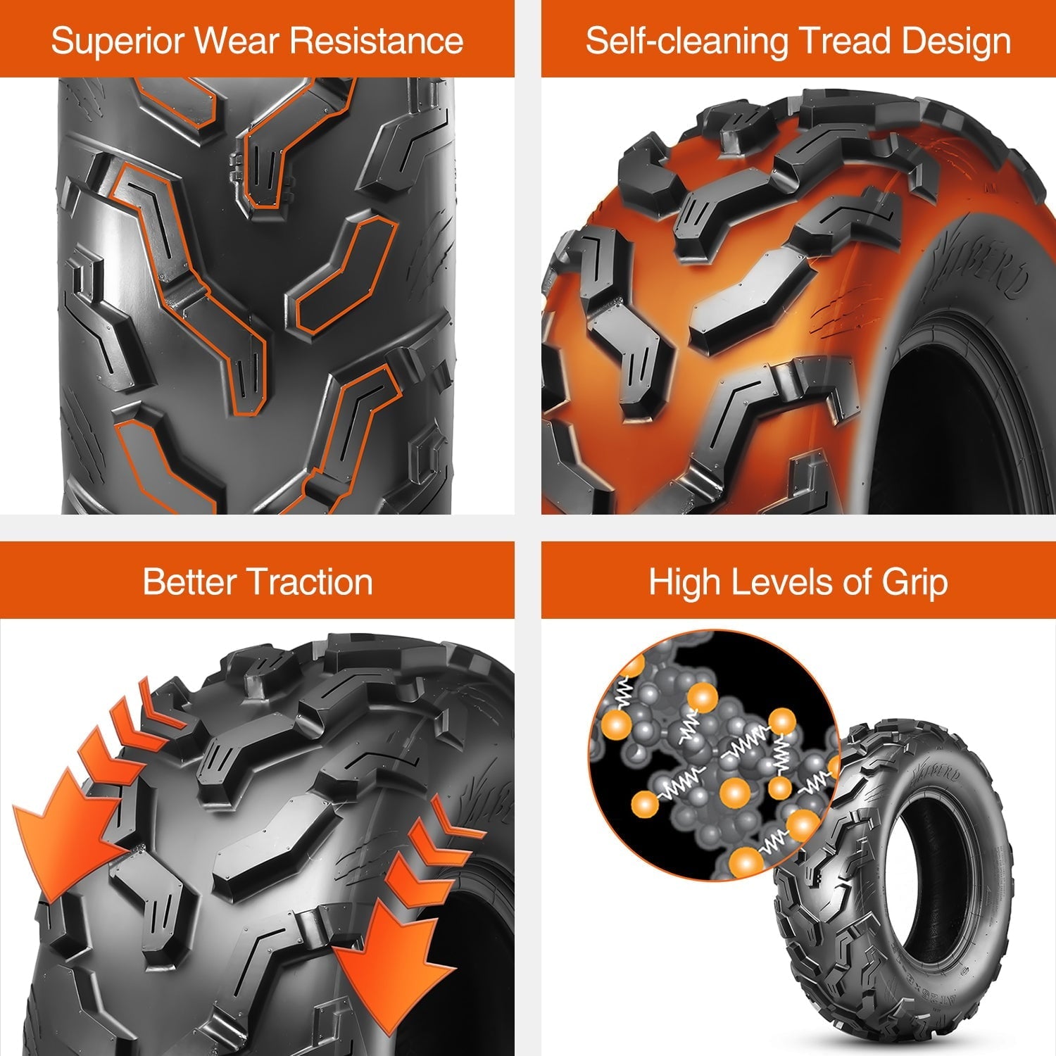 HALBERD 6PR 25x10-12 Front Rear ATV/UTV Tires 15mm Tread Depth All Terrain Off-Road Tires