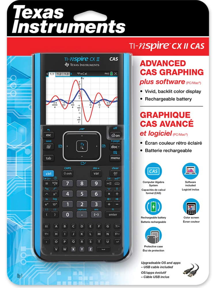 Texas Instruments TI-Nspire CX II CAS Color Graphing Calculator with Student Software (PC/Mac), Blue