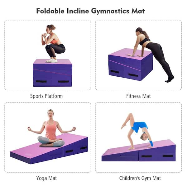 Pink 60 in. x 30 in. x 14 in. Folding Incline Gymnastics Mat Cheese Wedge Shape Tumbling Mat w/Handles (12.5 sq. ft.)