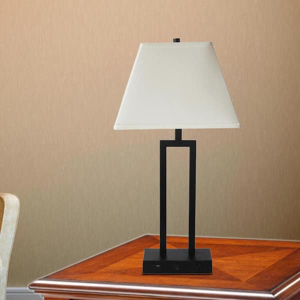 27 in. Tech-Friendly Bronze Table Lamp with 1-Outlet and 1-USB Port In Base