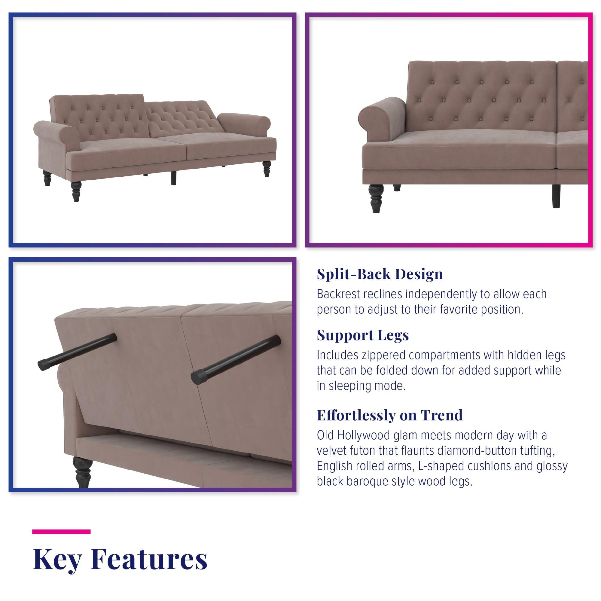 Novogratz Cassidy Upholstered Futon, Blush Velvet