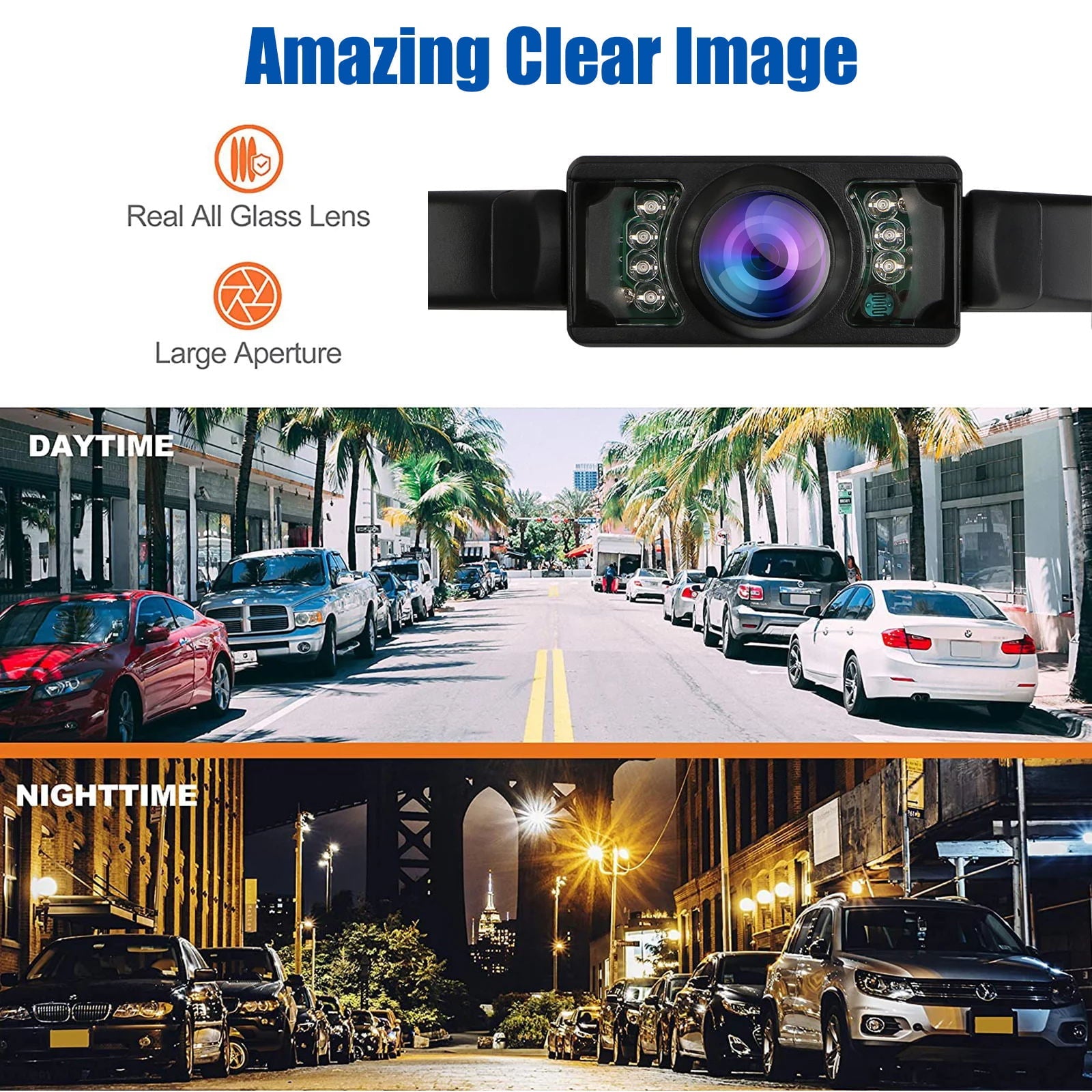 Car Rear View Camera, TSV Backup Camera for Car, HD Reversing Camera with Night Vision, Crystal Night Vision, 170° Wide Angle, IP67 Waterproof License Plate Reverse Camera for Truck Trailer SUV