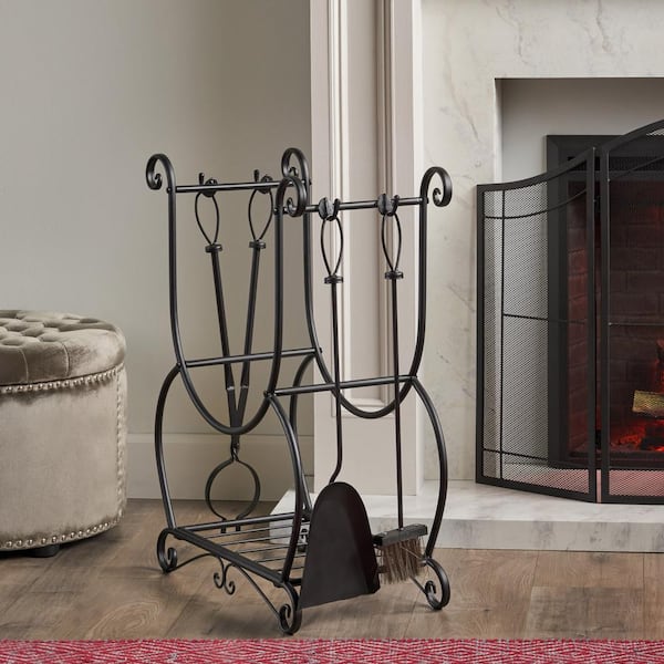 Concetta 4-Piece Fireplace Tool Set with Log Rack