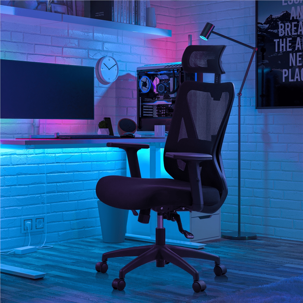 Smile Mart High-Back Ergonomic Mesh Office Chair with Adjustable Headrest, Black