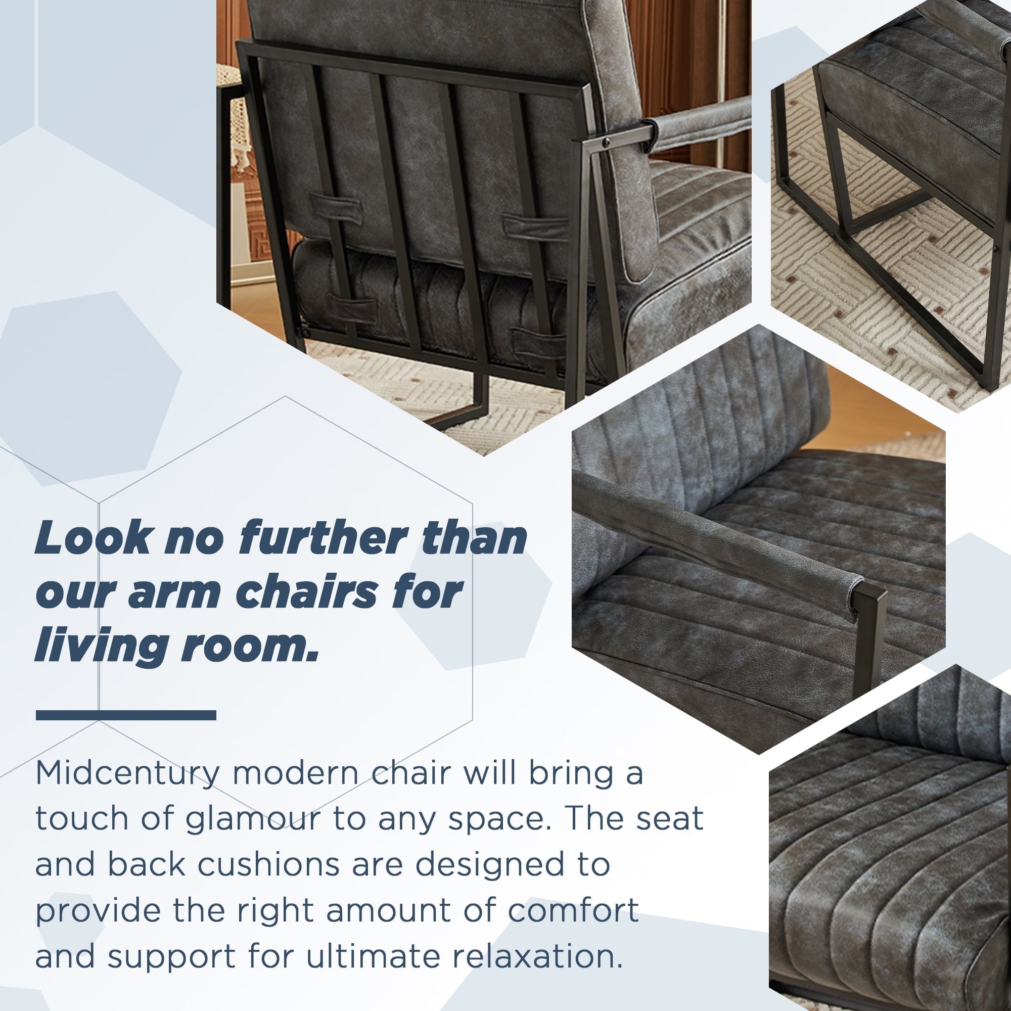 AUSTUFF Leather Accent Chairs Set of 2 with Metal Frame, Gray