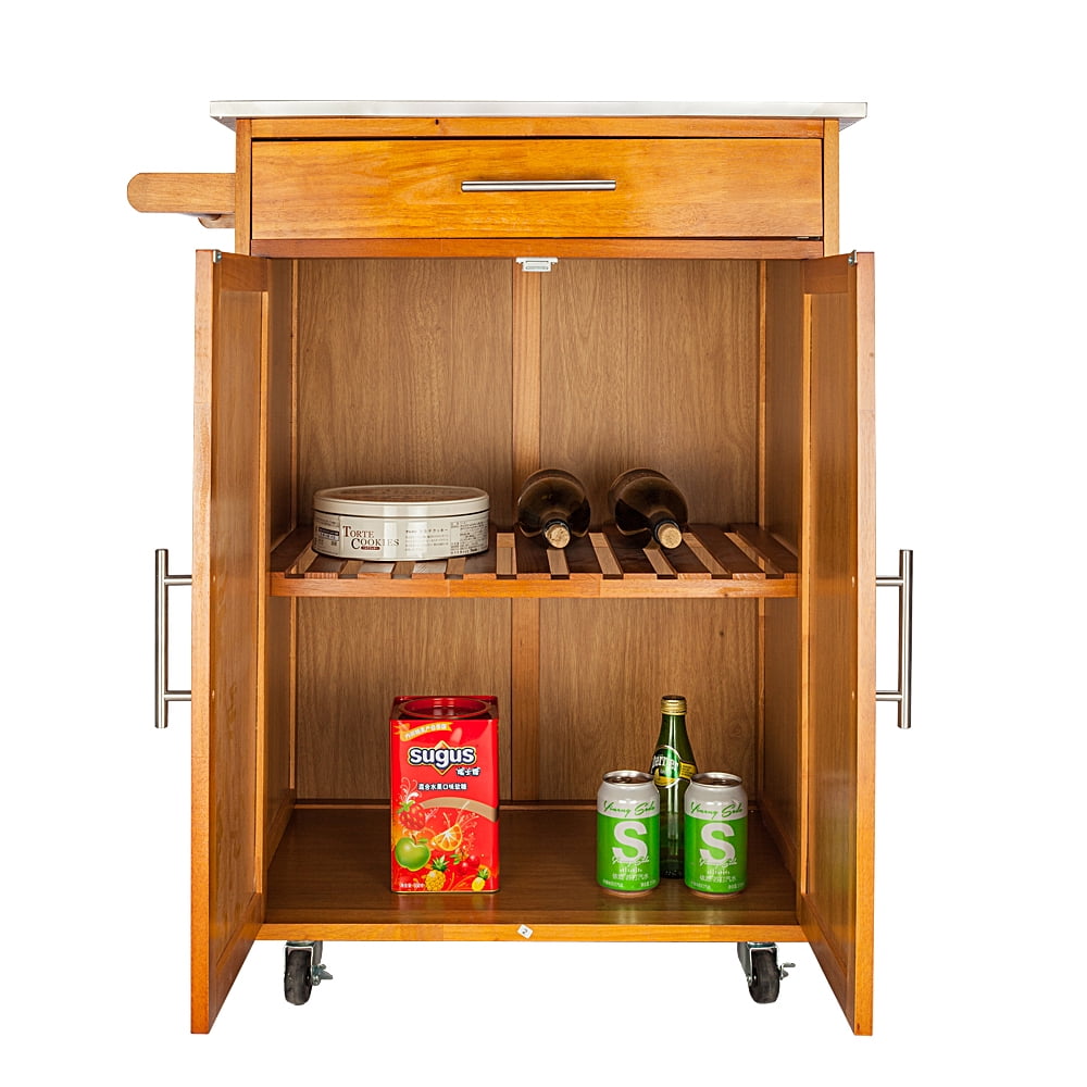 Zimtown Kitchen Island Cart with Drop-Leaf Tabletop,Large Trolley Cart with Large Cabinet,Rolling Kitchen Cart