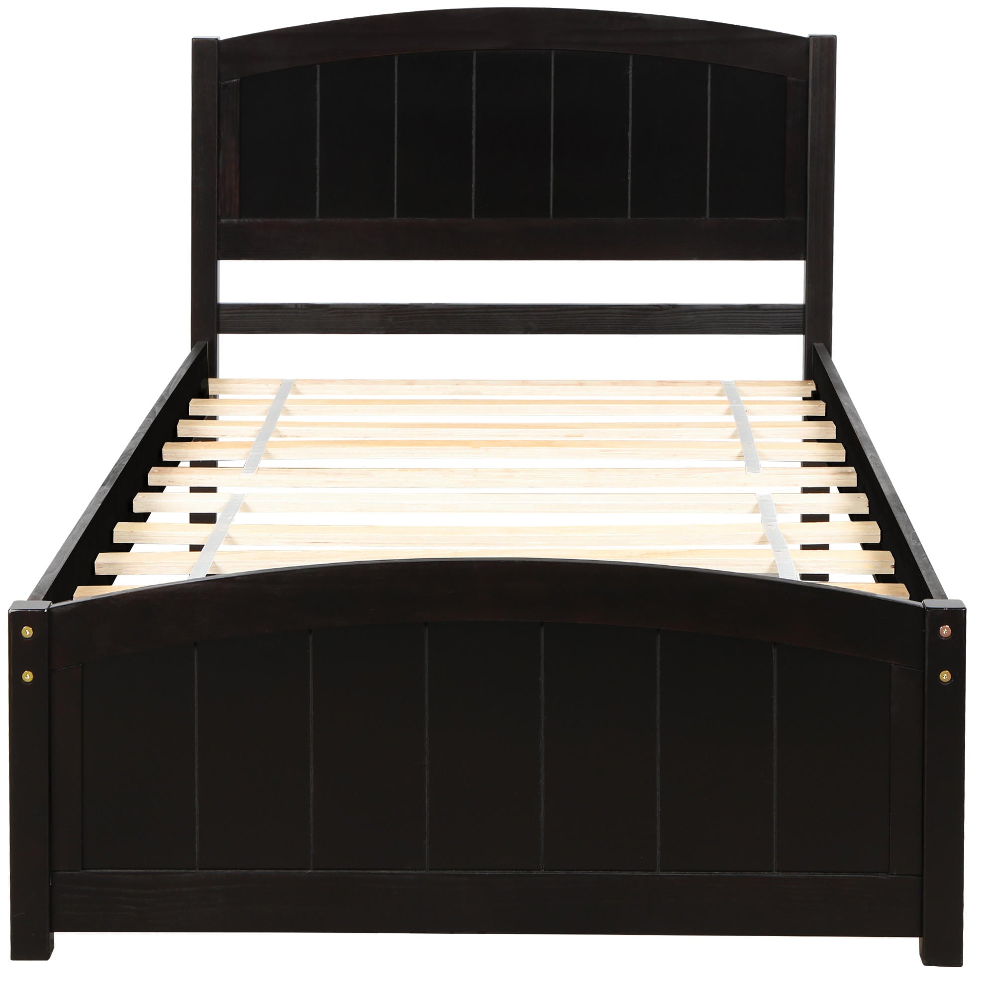 Wood Platform Bed, Twin Size Bed Frame Sleigh Bed with Headboard for Kids Teens Adults, Wood Slat Support, No Box Spring Needed, Space Saving Design, Expresso
