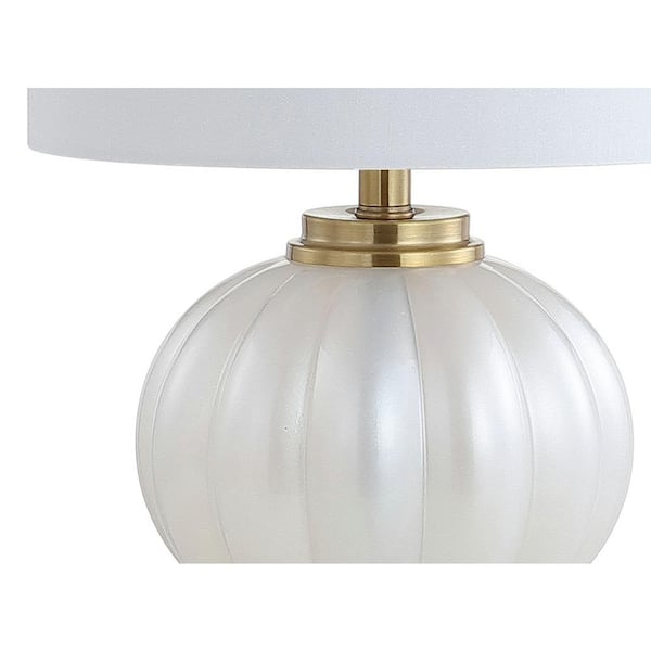 Pearl 17.5 in. Glass/Crystal LED Table Lamp, White/Brass Gold