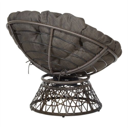 Papasan Chair with Brown Round Pillow Cushion and Brown Resin Wicker Weave