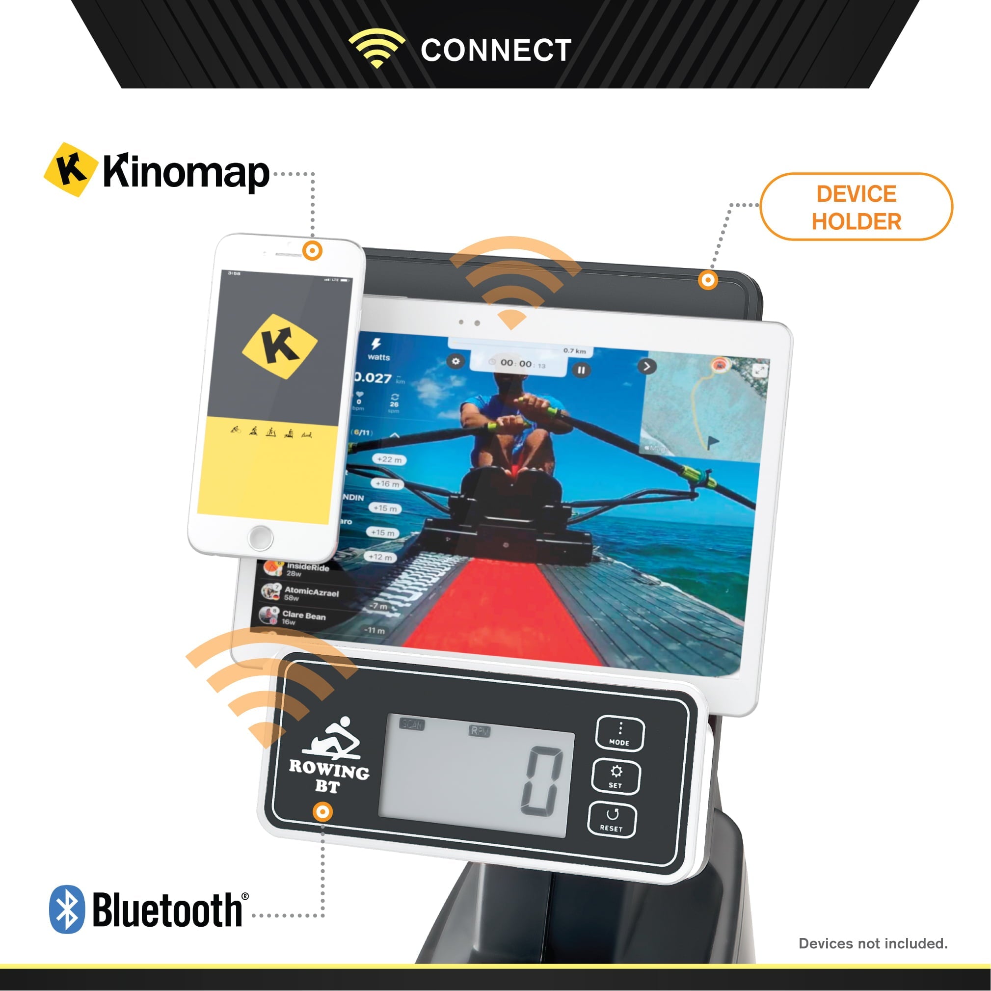 CIRCUIT FITNESS Deluxe Foldable Magnetic Rowing Machine with 8 Resistance Settings & Bluetooth AMZ-979RW-BT