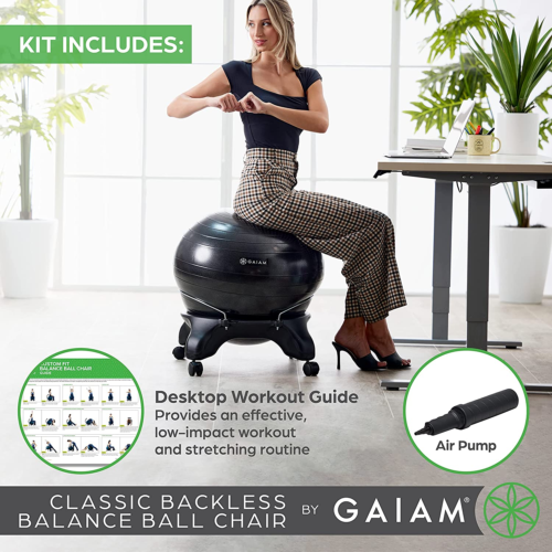 Gaiam Classic Backless Balance Ball Chair – Exercise Stability Yoga Ball Premium