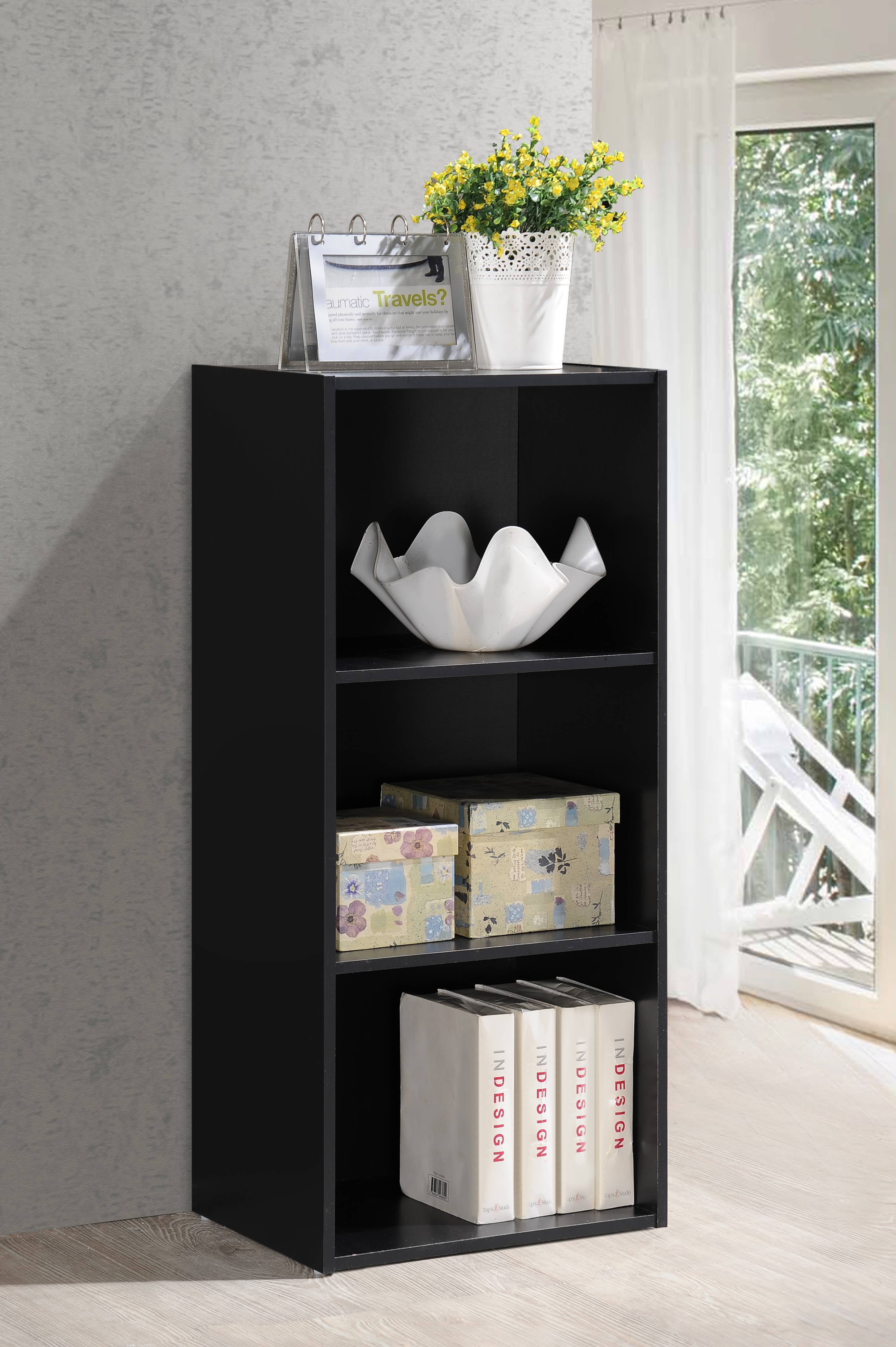 Hodedah 3-Shelf Bookcase in Black