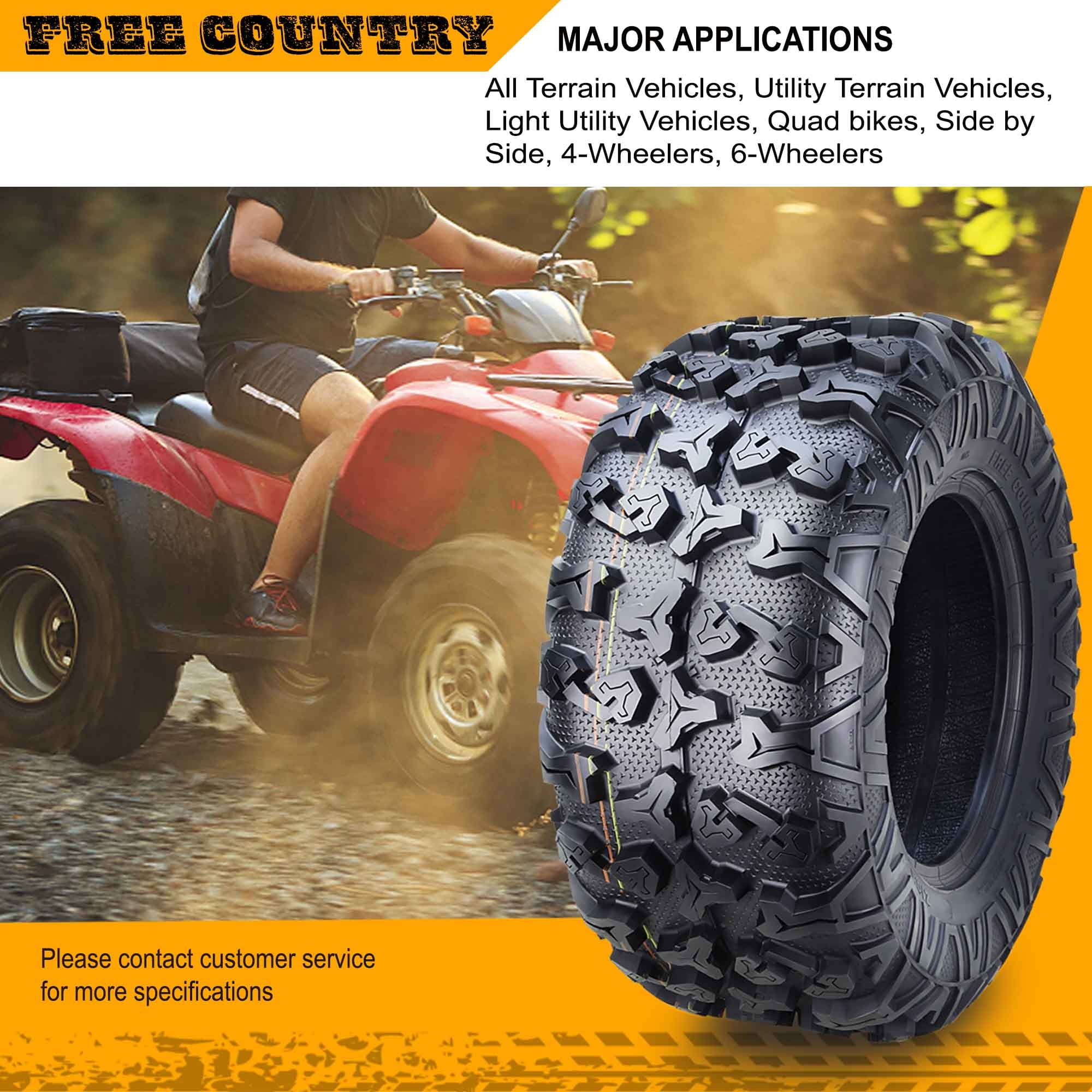 FREE COUNTRY 8PR Premium ATV Tires 25x8x12 & 25x10x12 fit 05-13 Yamaha RHINO 450 660 700