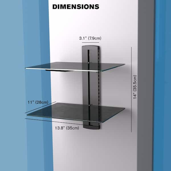 Heavy-Duty Double Tempered Glass AV Wall Shelf
