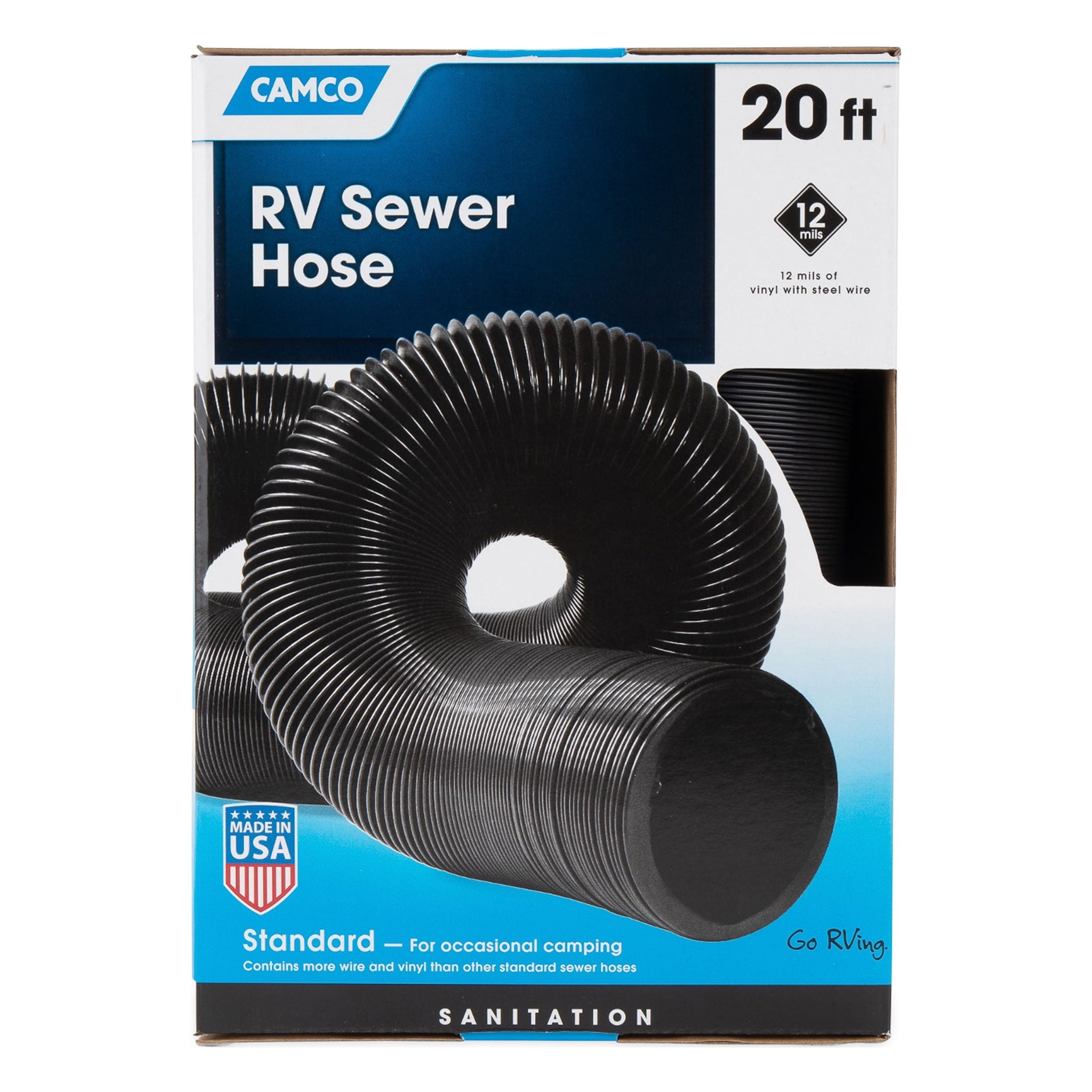 Camco Camper/RV 20-Foot Sewer Hose | Crafted with 12 Mils of HTS Vinyl, Black (39615)