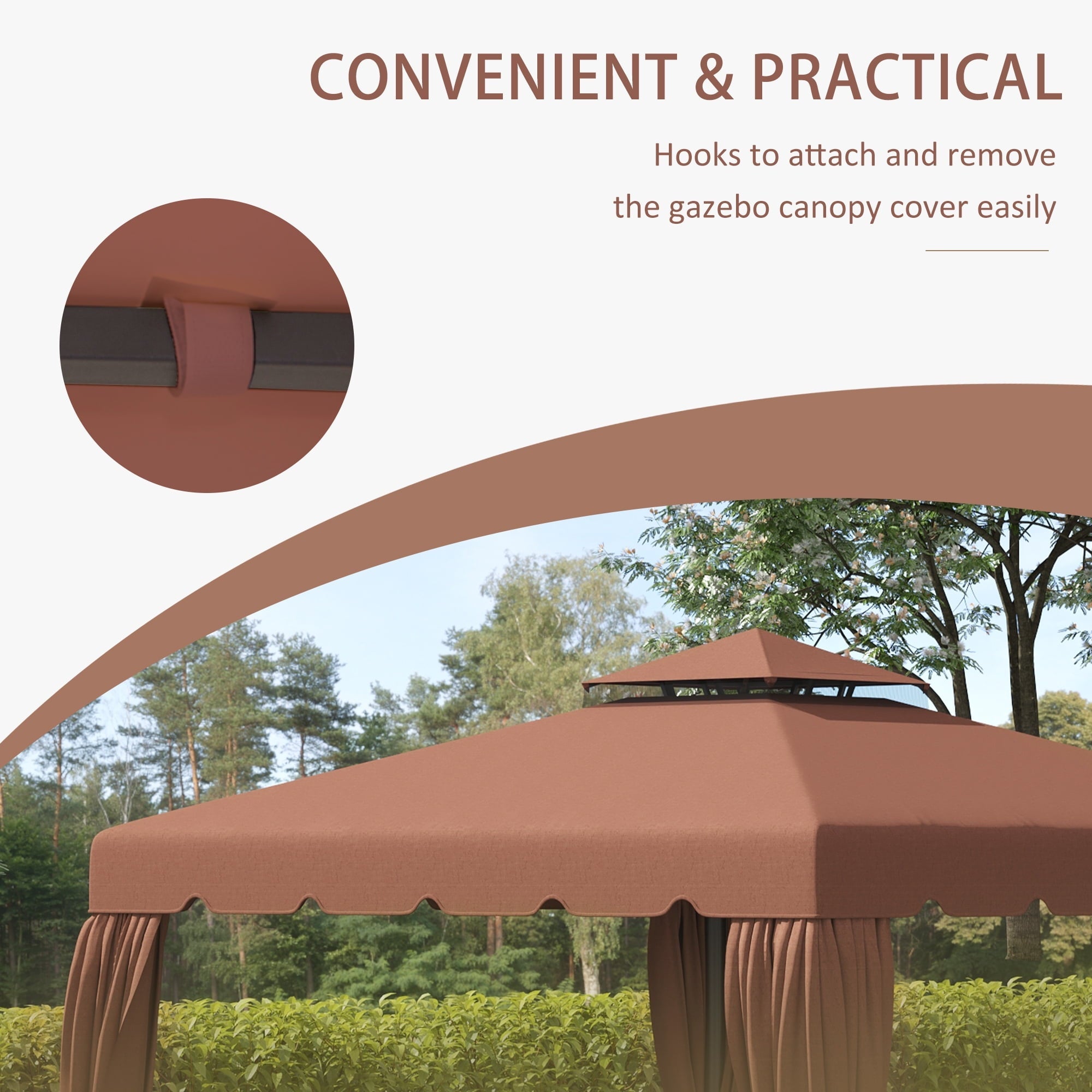 Outsunny 9.8'x9.8' Double Roof Gazebo Replacement Canopy Top Cover, Coffee