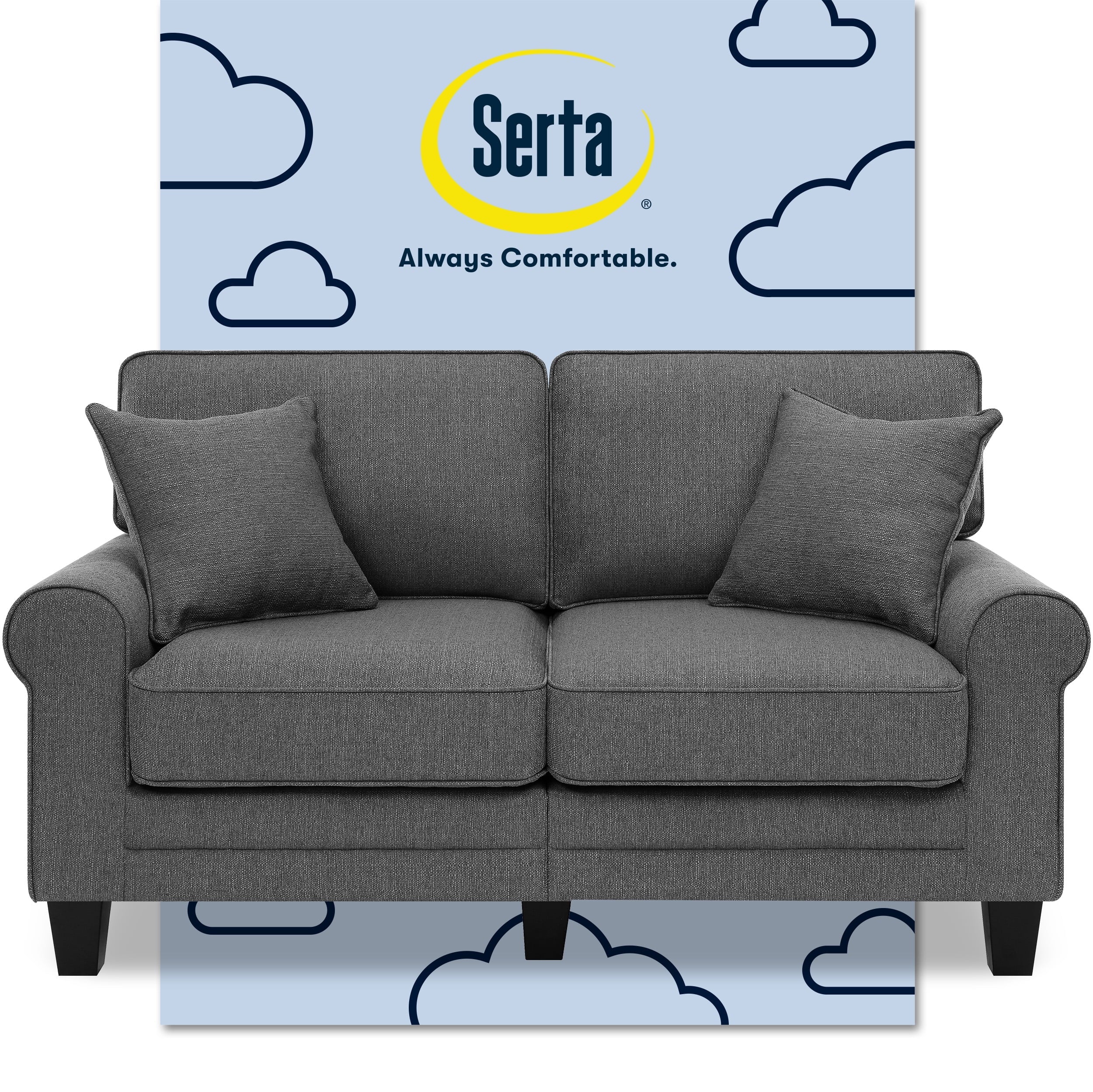 Serta Copenhagen Traditional Rolled Arm 61-inch Loveseat, Gray Fabric
