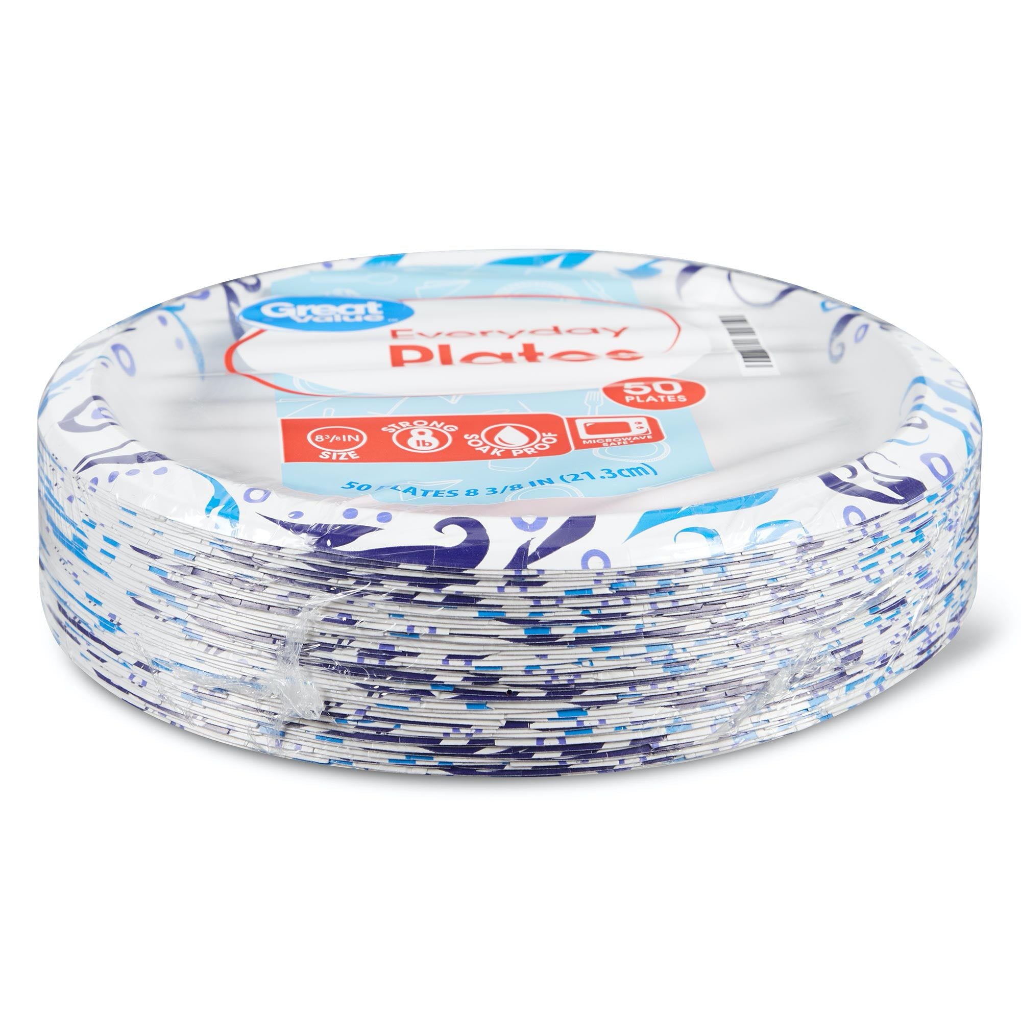 Great Value Everyday Strong, Soak Proof, Microwave Safe, Disposable Paper Plates, 8.5