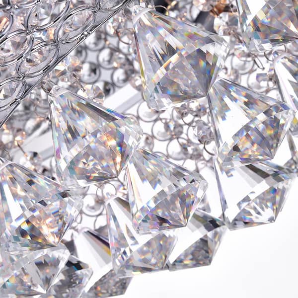 Clara 17.5 in. Glam 4-Light Chrome Flush Mount with Crystal Beaded Drum shade and Hanging Crystals