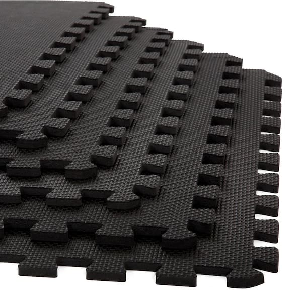 Black 24 in. W x 24 in. L x 0.375 in. T Foam Interlocking Floor Mat Tiles for Home Gym (24 sq. ft.) (6-Pack)