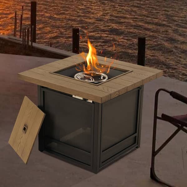 24.5 in. Brown Square Metal Propane Fire Pit Table with Volcanic Stone and CSA-Certified