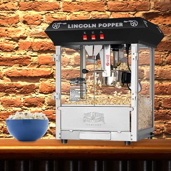 8 oz. Black Kettle, Warmer and 5 All-In-One Popcorn Packs Lincoln Countertop Popcorn Machine - 3 Gal. Popcorn Popper