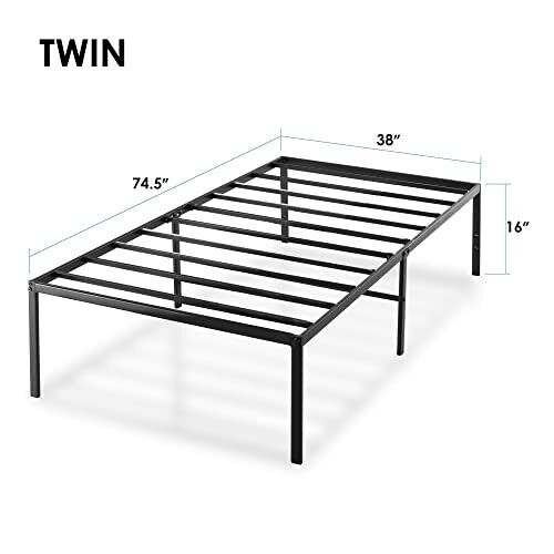 16 Inch Metal Platform Bed Frame, Heavy Duty Steel Slats, Black, Twin