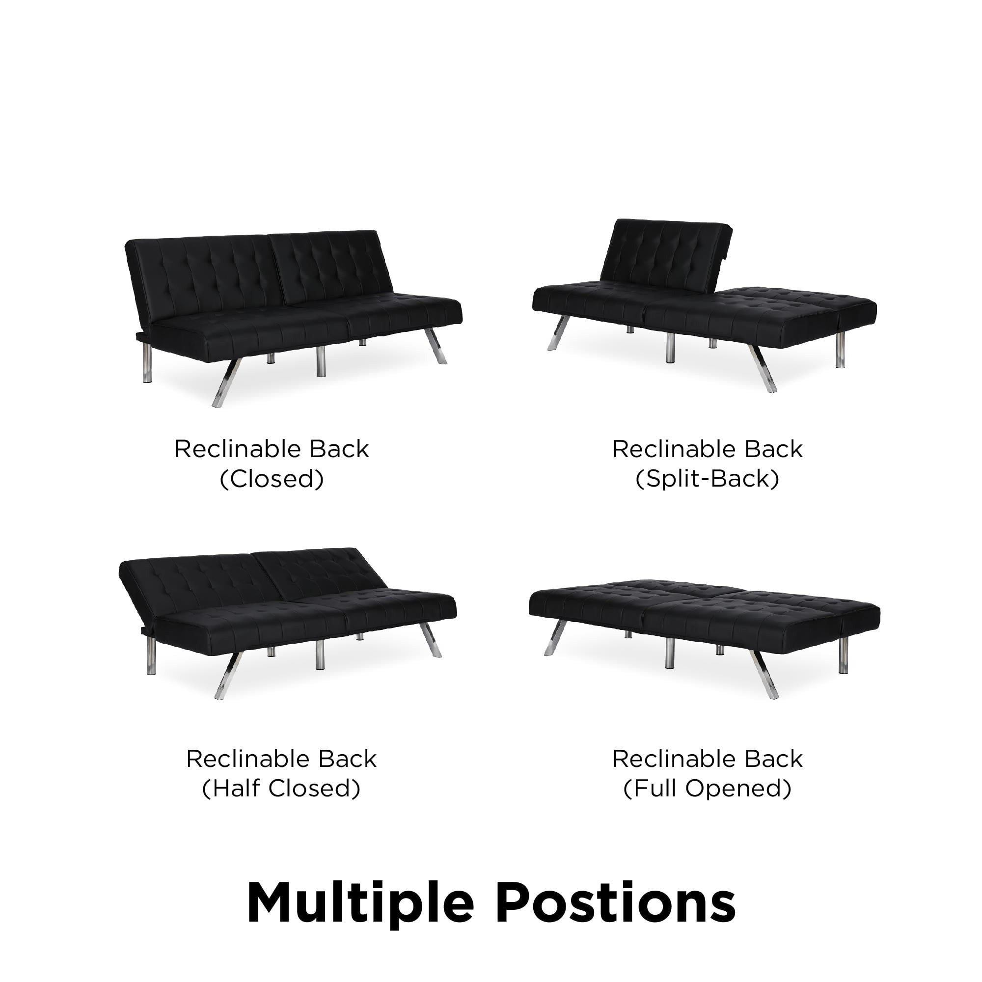 River Street Designs Emily Convertible Tufted Futon Sofa, Black Faux Leather