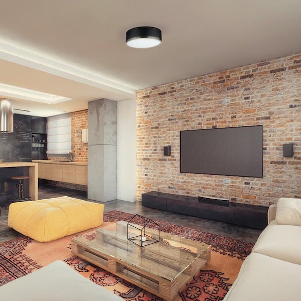 Selina 14 in. 2-Light Matte Black Flush Mount Ceiling Light with Frosted Glass Shade