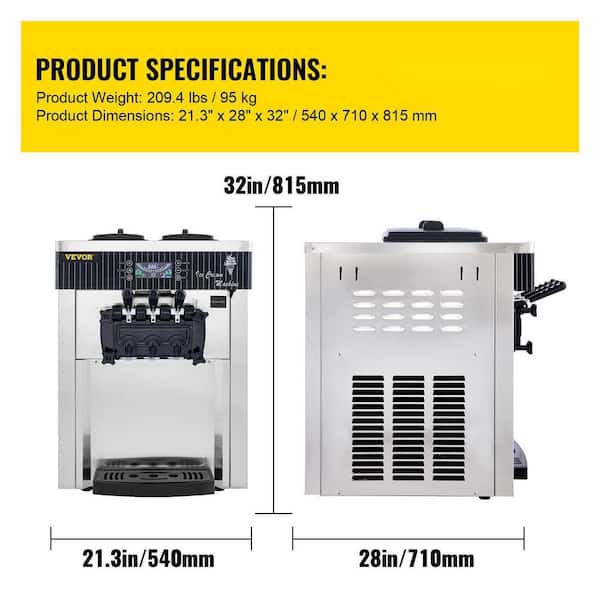 Commercial Ice Cream Machine 5.3 to 7.4 Gal. per Hour LED Display Auto Clean 3 Flavors Soft Serve for Restaurants,2200 W