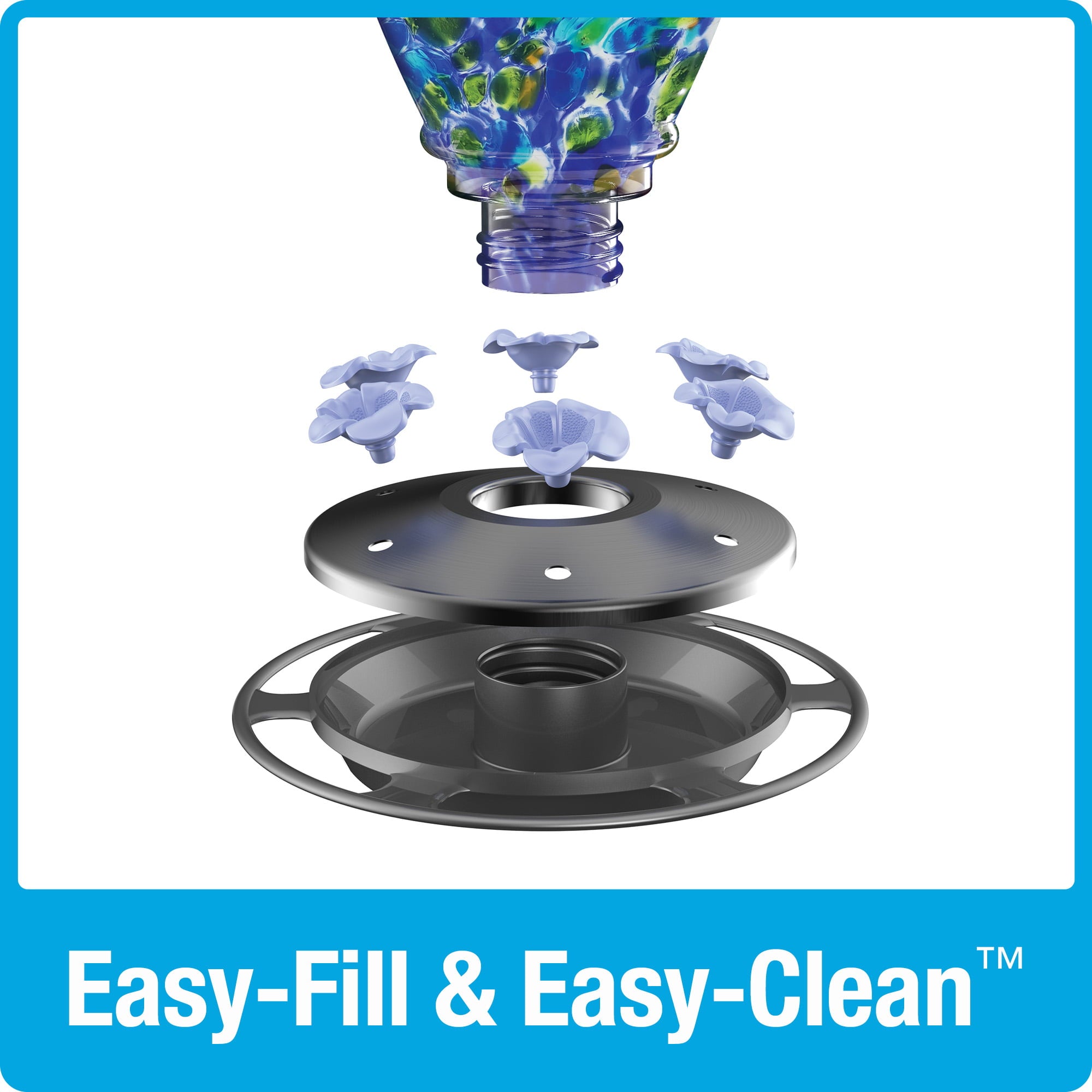 Nature's Way Artisan Glass Gravity Hummingbird Feeder 28 oz, Spring Rain