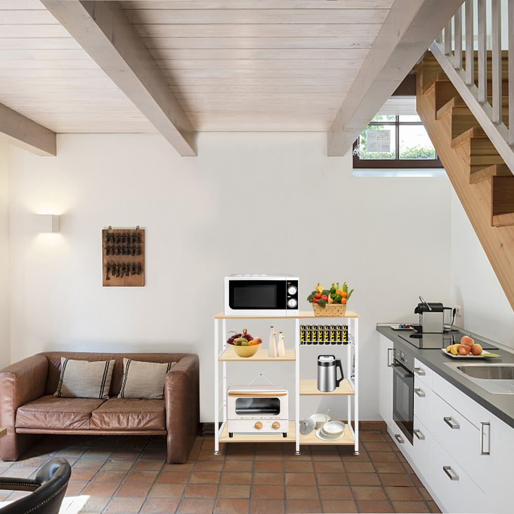 Utility Microwave Oven Stand Storage Cart Workstation Shelf White Oak 3-Tier Rack