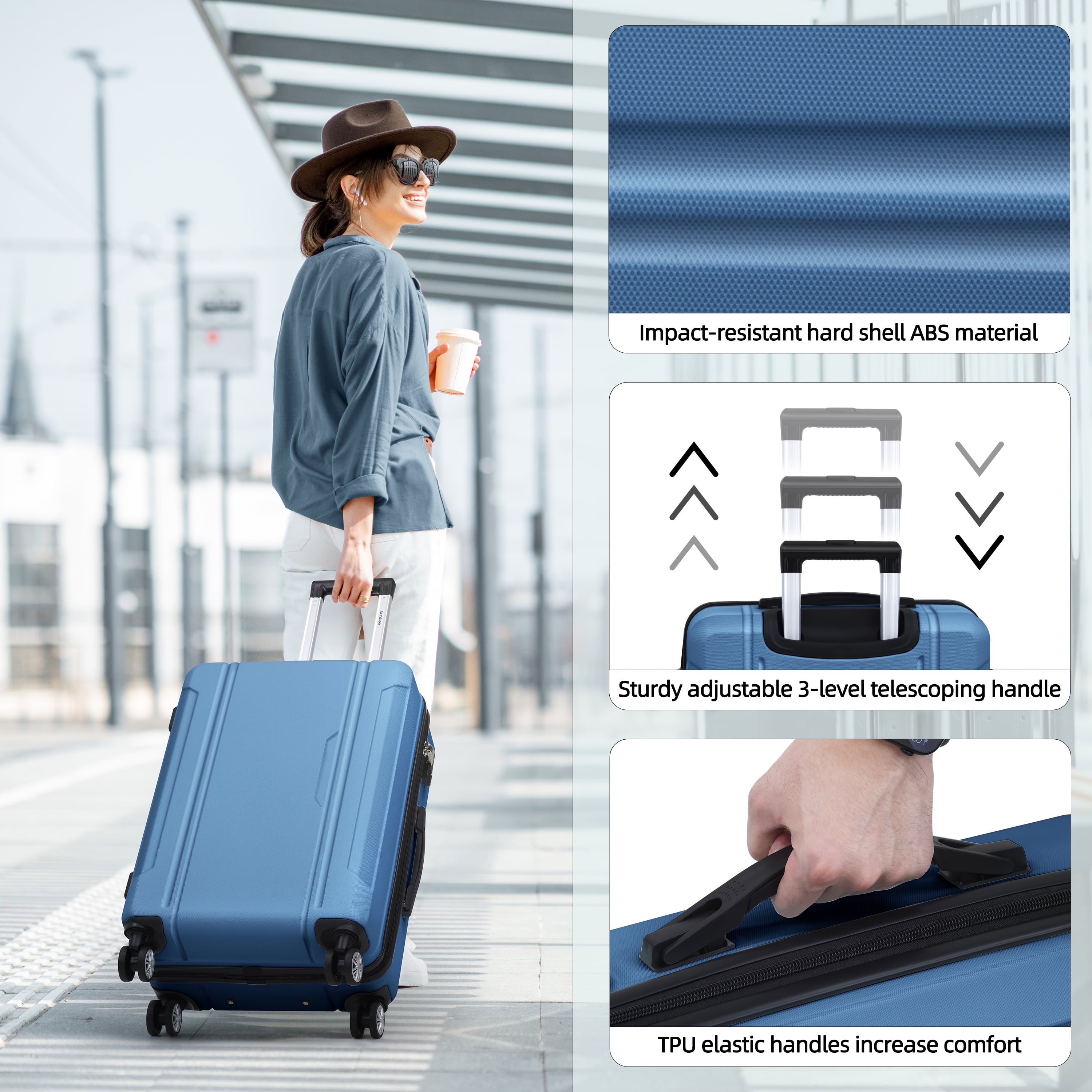 Sunbee 3 Piece Luggage Sets Hard Shell Suitcase Set with TSA Lock Durable Spinner Wheels