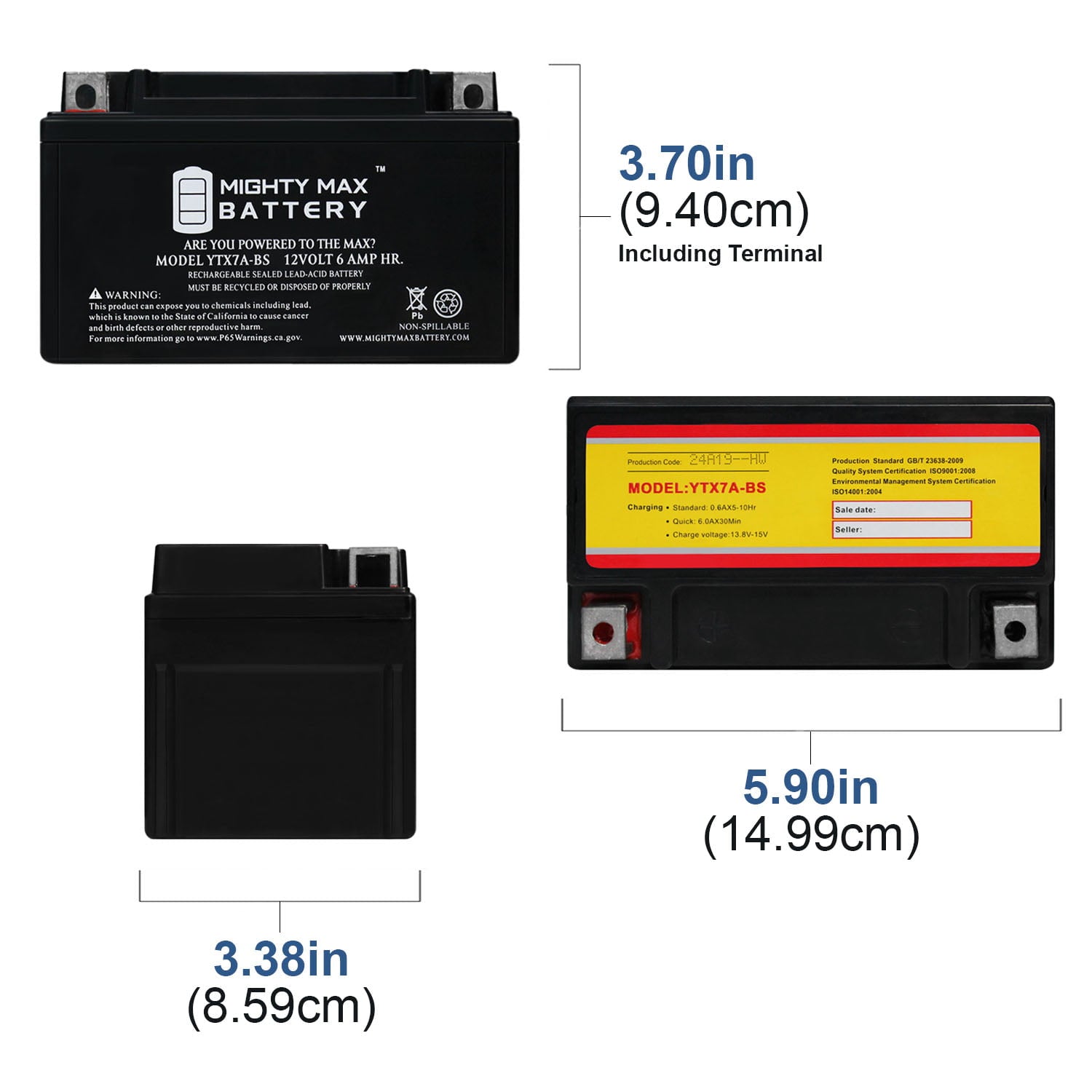 YTX7A-BS Battery Replacement for Aprilia, Suzuki, Kawasaki