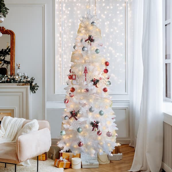 7.5 ft. Pre-Lit LED Artificial Christmas Tree Pencil with Warm White Light, White