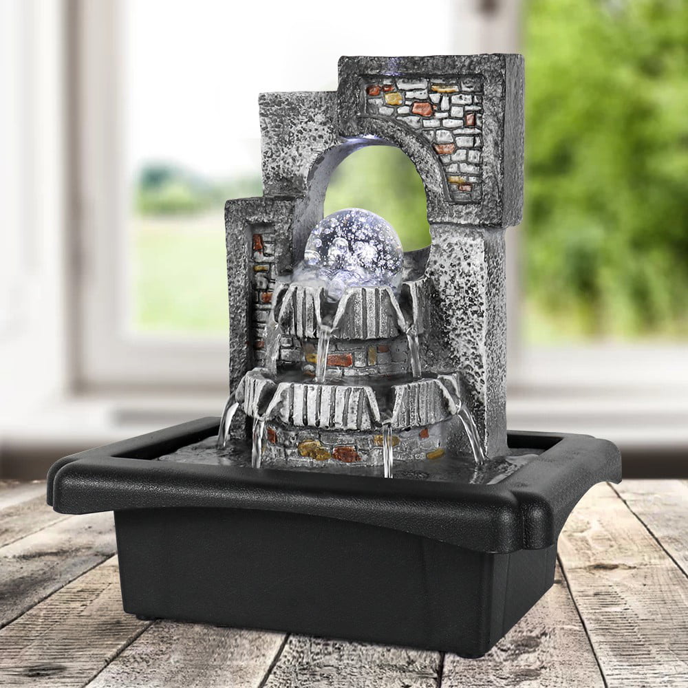 Watnature Tabletop Fountain with LED Light, Relaxation Desktop Fountain with Spinning Orb, Zen Meditation Indoor Waterfall Feature