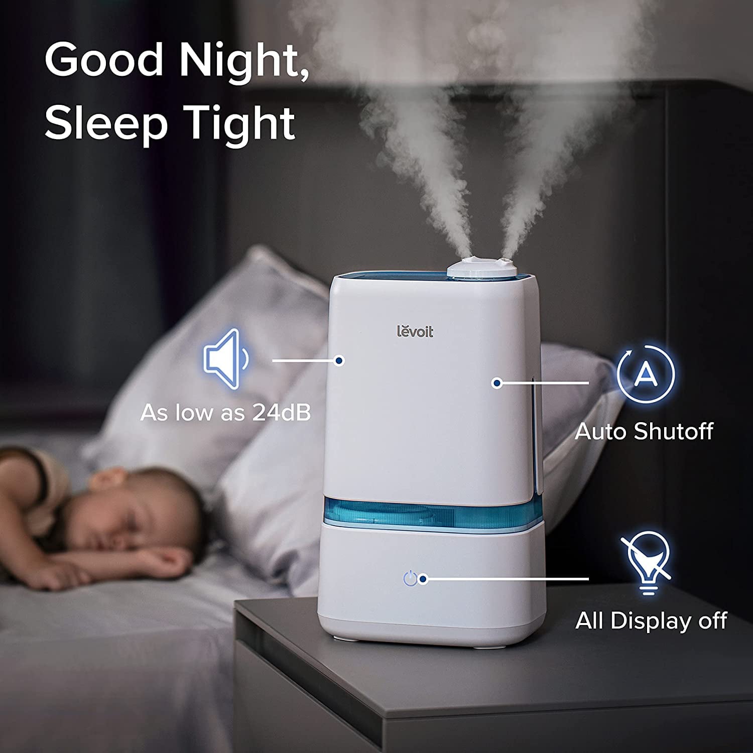 Levoit Cool Mist Humidifier Classic 200 for Room,4L for Bedroom, Cool Mist Vaporizer for Baby and Plants, with Essential Oil Tray, Automatic Shut-Off, Blue