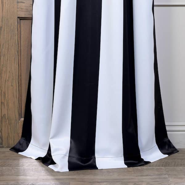 Awning Black & Fog White Striped Grommet Room Darkening Curtain - 50 in. W x 84 in. L (1 Panel)