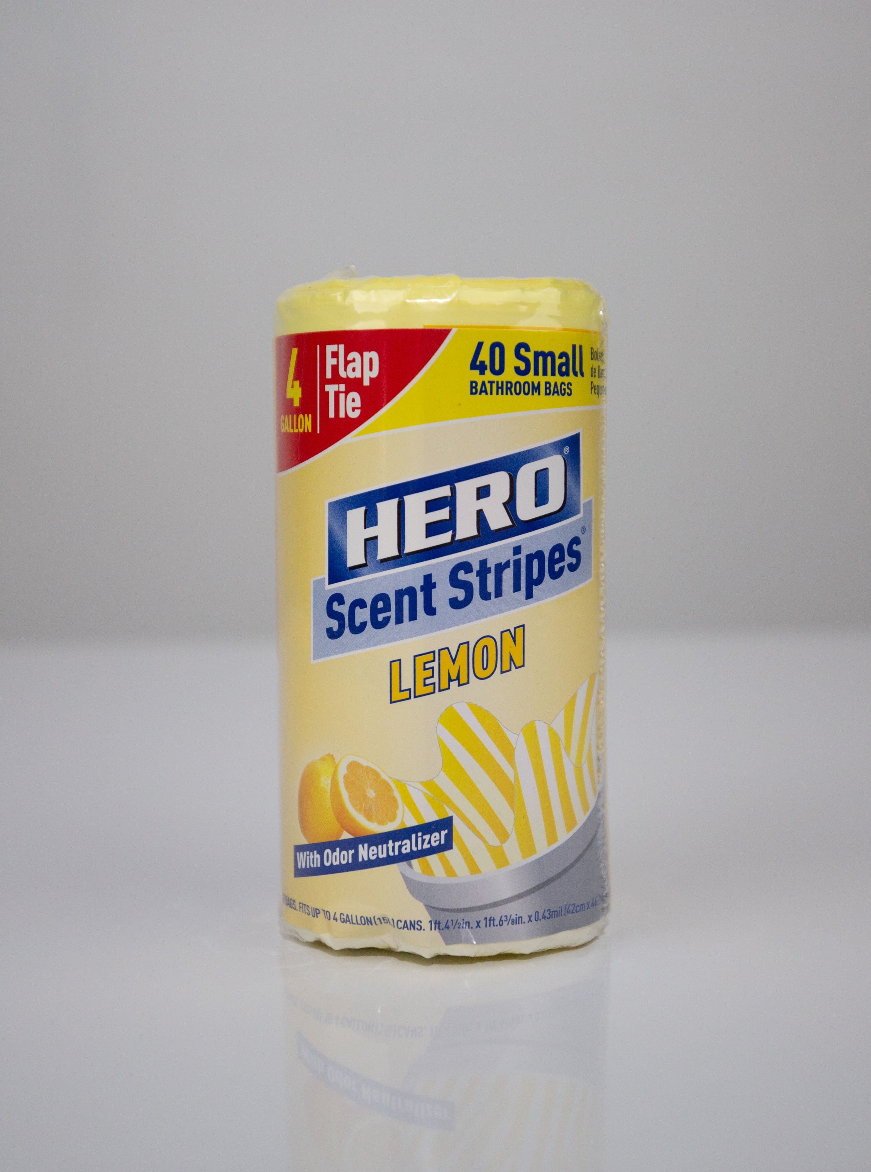 Hero Small Trash Bags, 4 Gallon, 40 Bags (Lemon Scent), Odor Neutralizer, Flap Ties
